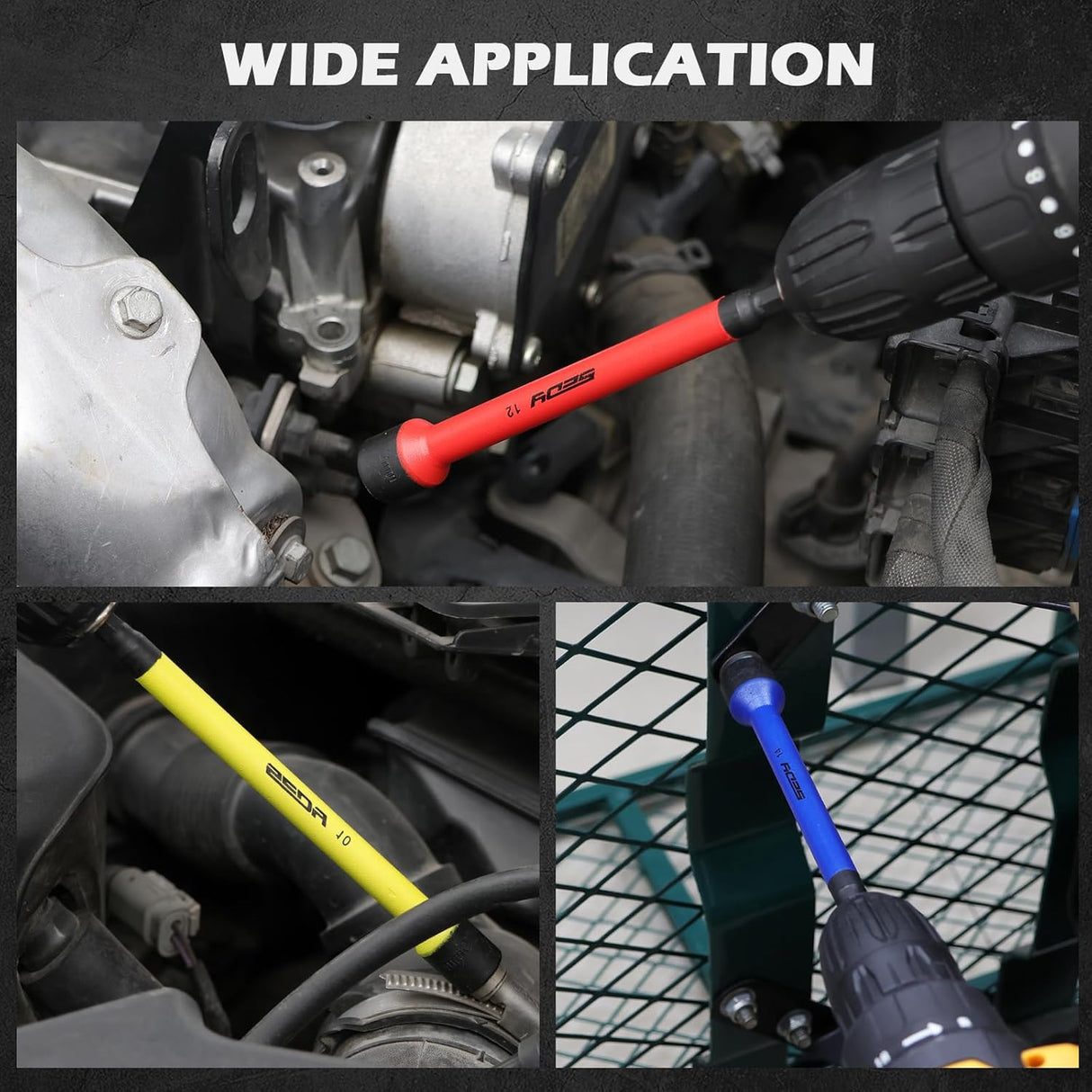 6-piece metric magnetic nut driver set with 1/4 inch hex shank, color-coded handles, and deep magnetic heads for drills