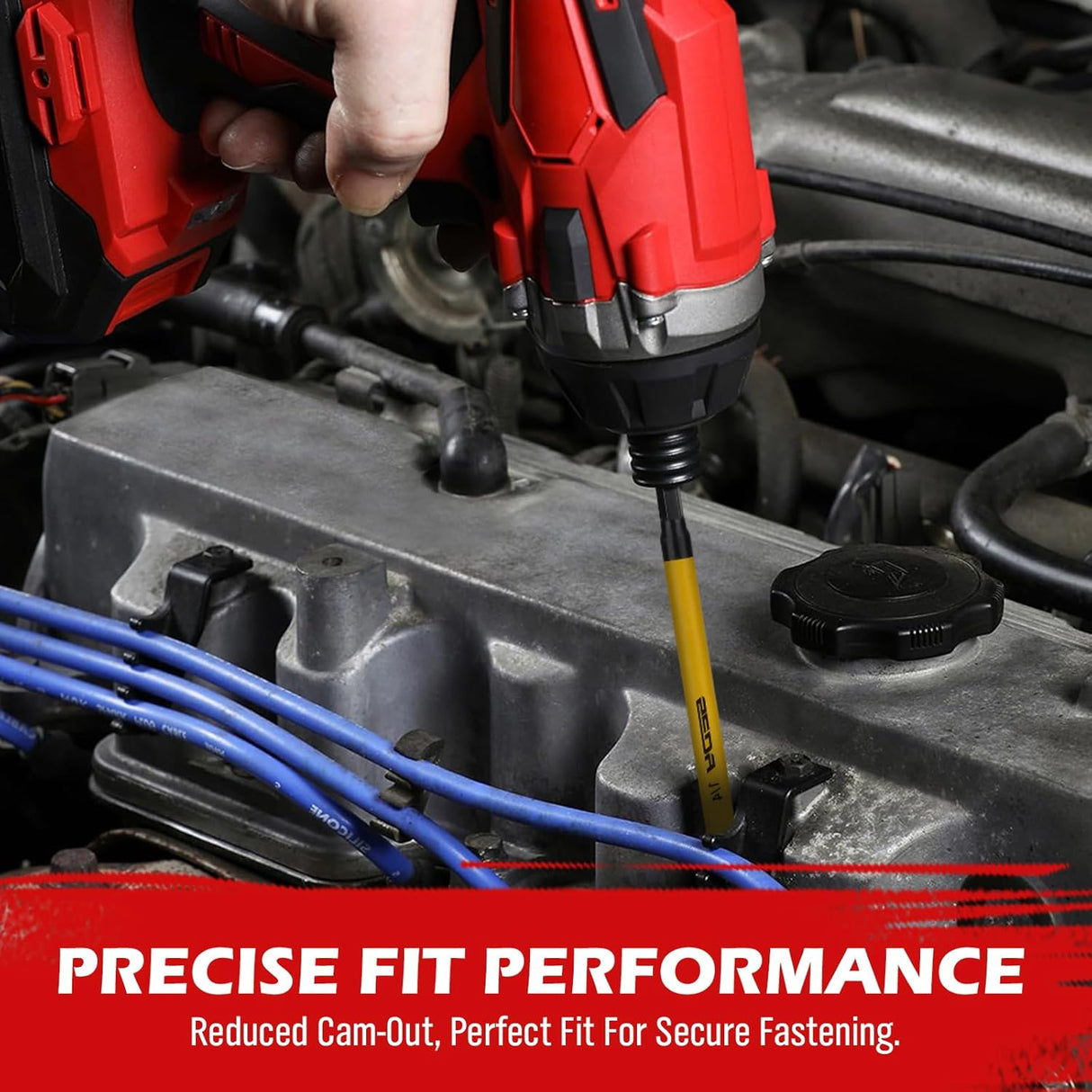 6-piece color-coded SAE magnetic nut driver set with 1/4 inch hex shank and extended shaft for impact drills