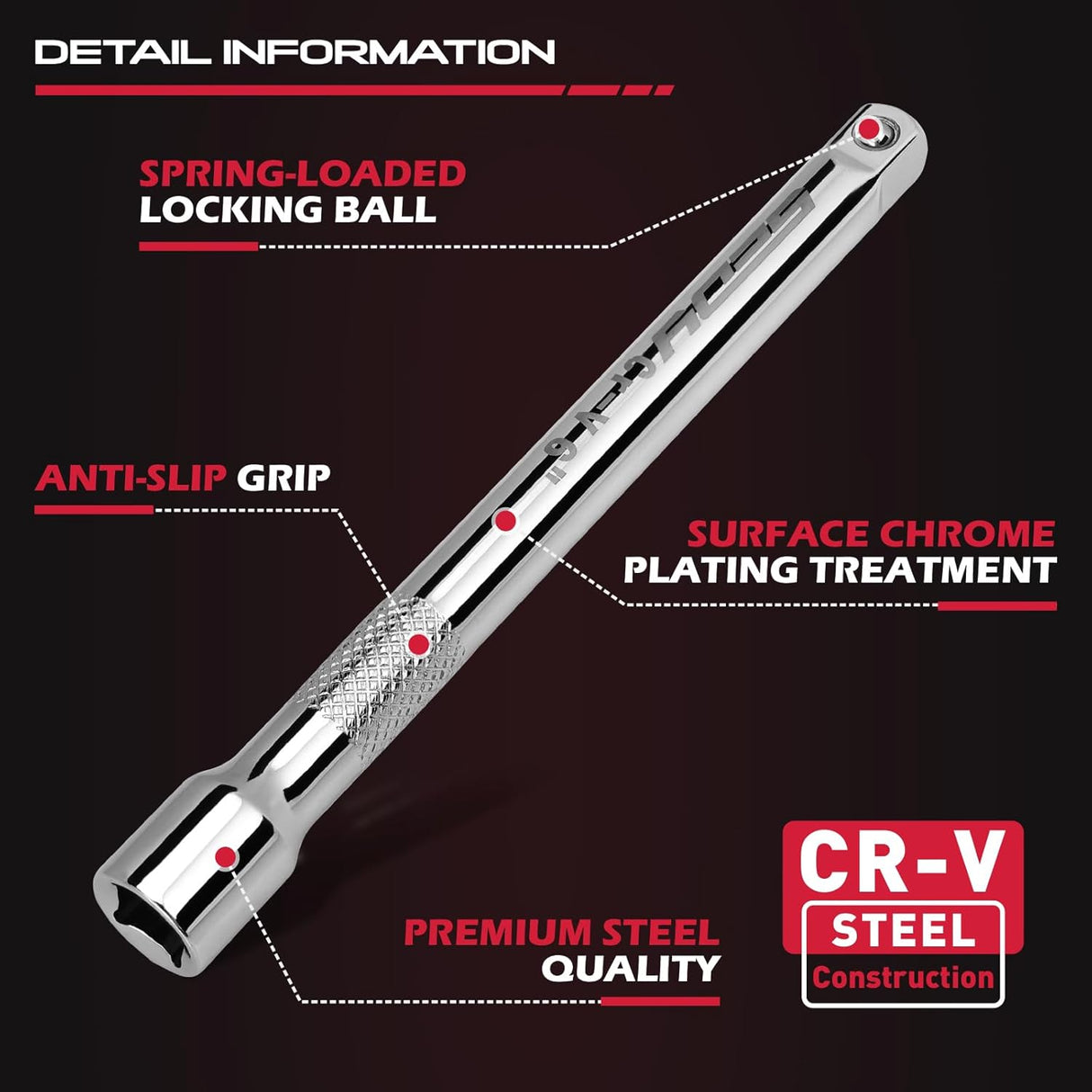 SEDY 3/8" drive extension bar set with universal joint, anti-slip grip, flexible reach, chrome vanadium steel for automotive and DIY socket wrench tasks