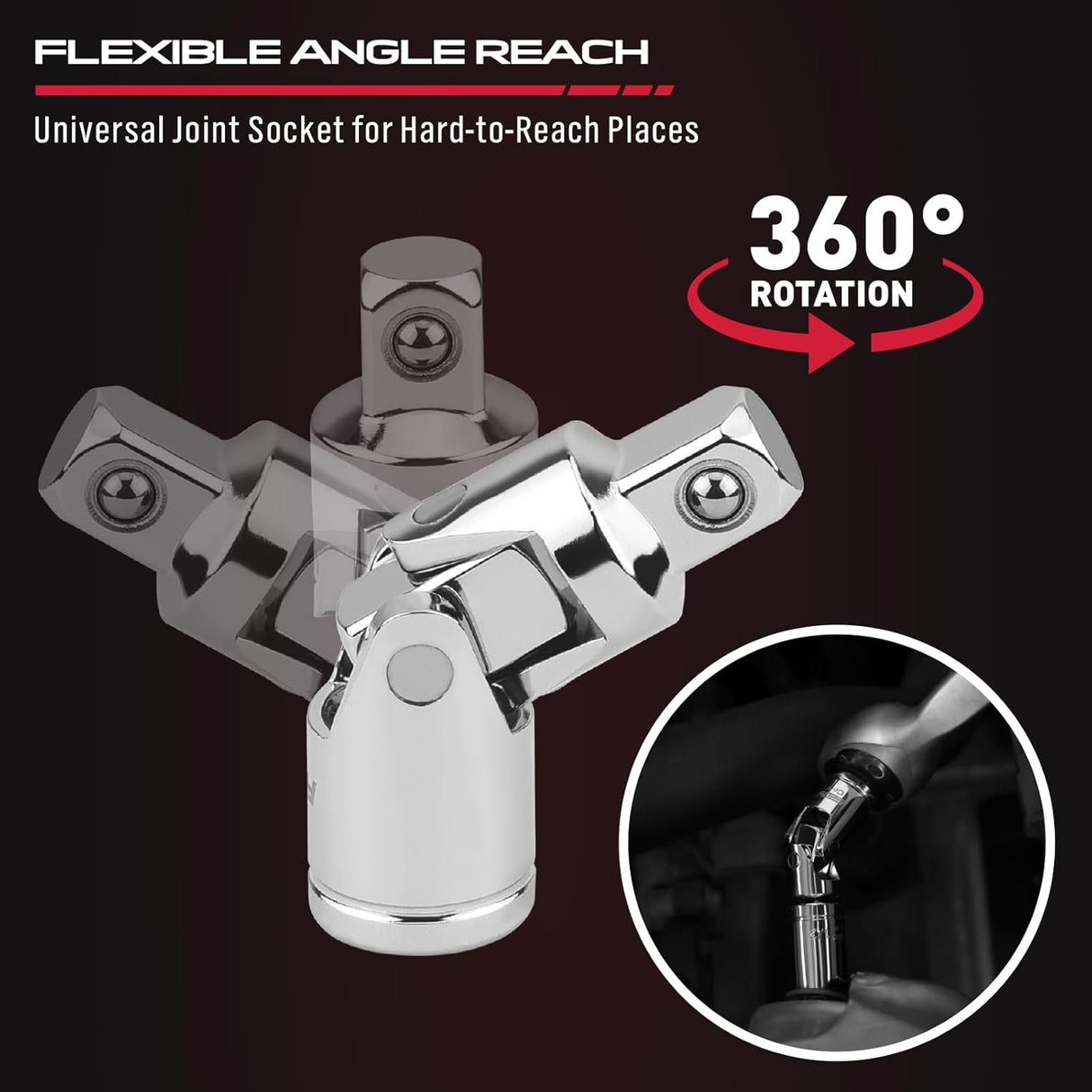 SEDY 3/8" drive extension bar set with universal joint, anti-slip grip, flexible reach, chrome vanadium steel for automotive and DIY socket wrench tasks