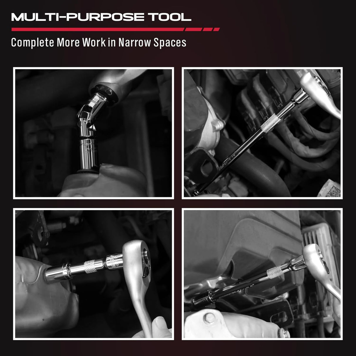 SEDY 3/8" drive extension bar set with universal joint, anti-slip grip, flexible reach, chrome vanadium steel for automotive and DIY socket wrench tasks