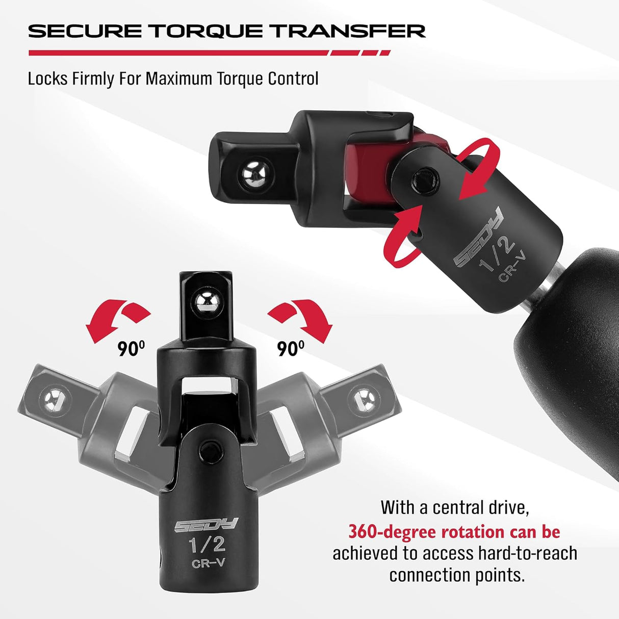 SEDY 7-piece socket adapter and universal joint set with magnetic holder, CR-V construction, impact grade, for automotive and DIY tools