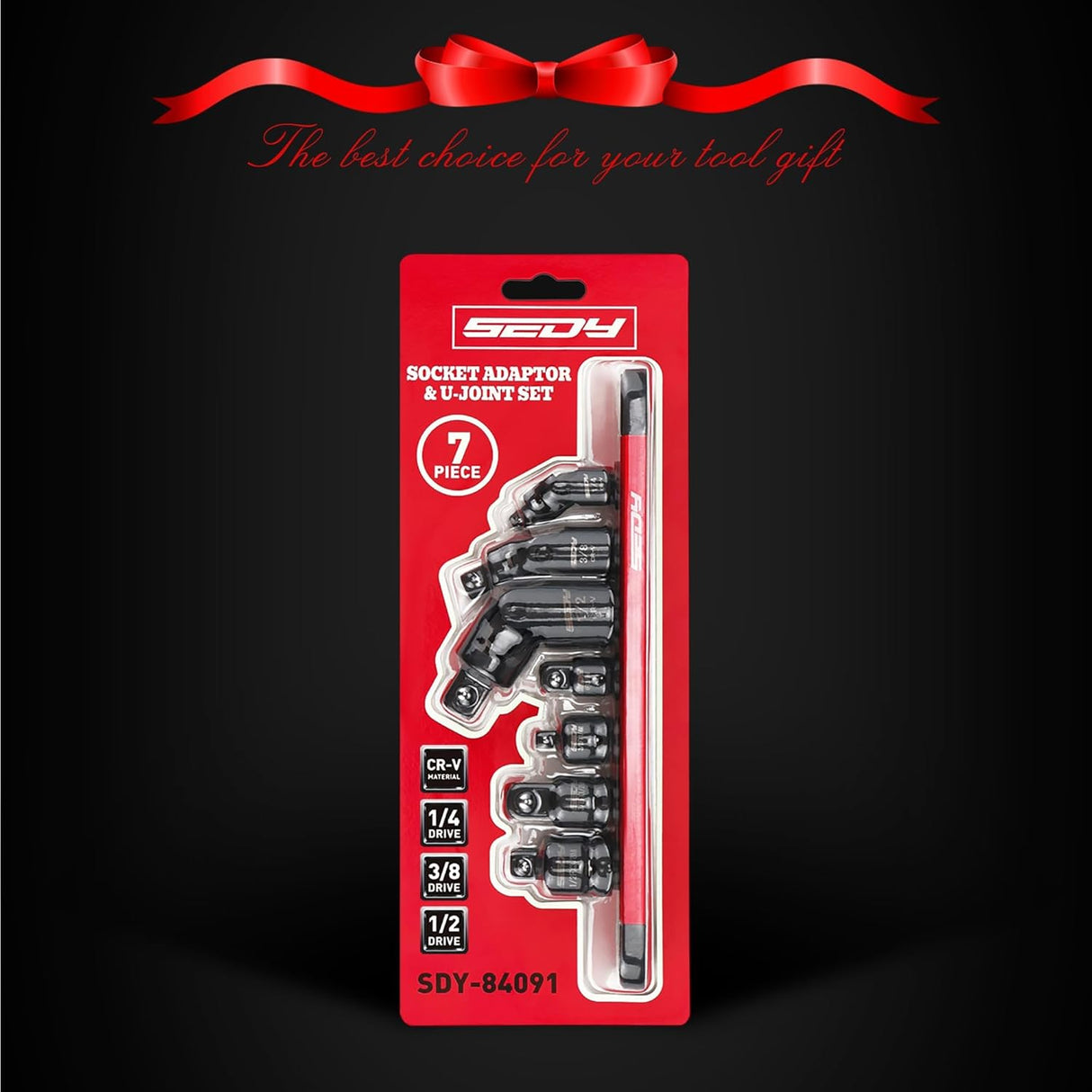 SEDY 7-piece socket adapter and universal joint set with magnetic holder, CR-V construction, impact grade, for automotive and DIY tools