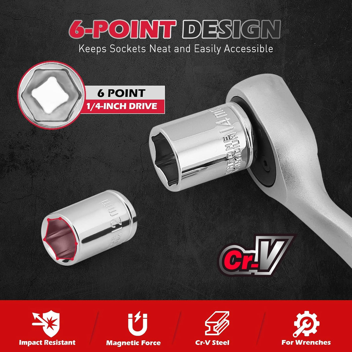 12-Piece 1/4" Metric Socket Set with Universal Joint, Extension Bars, Magnetic Guide Rail, and Tool Organization Rack