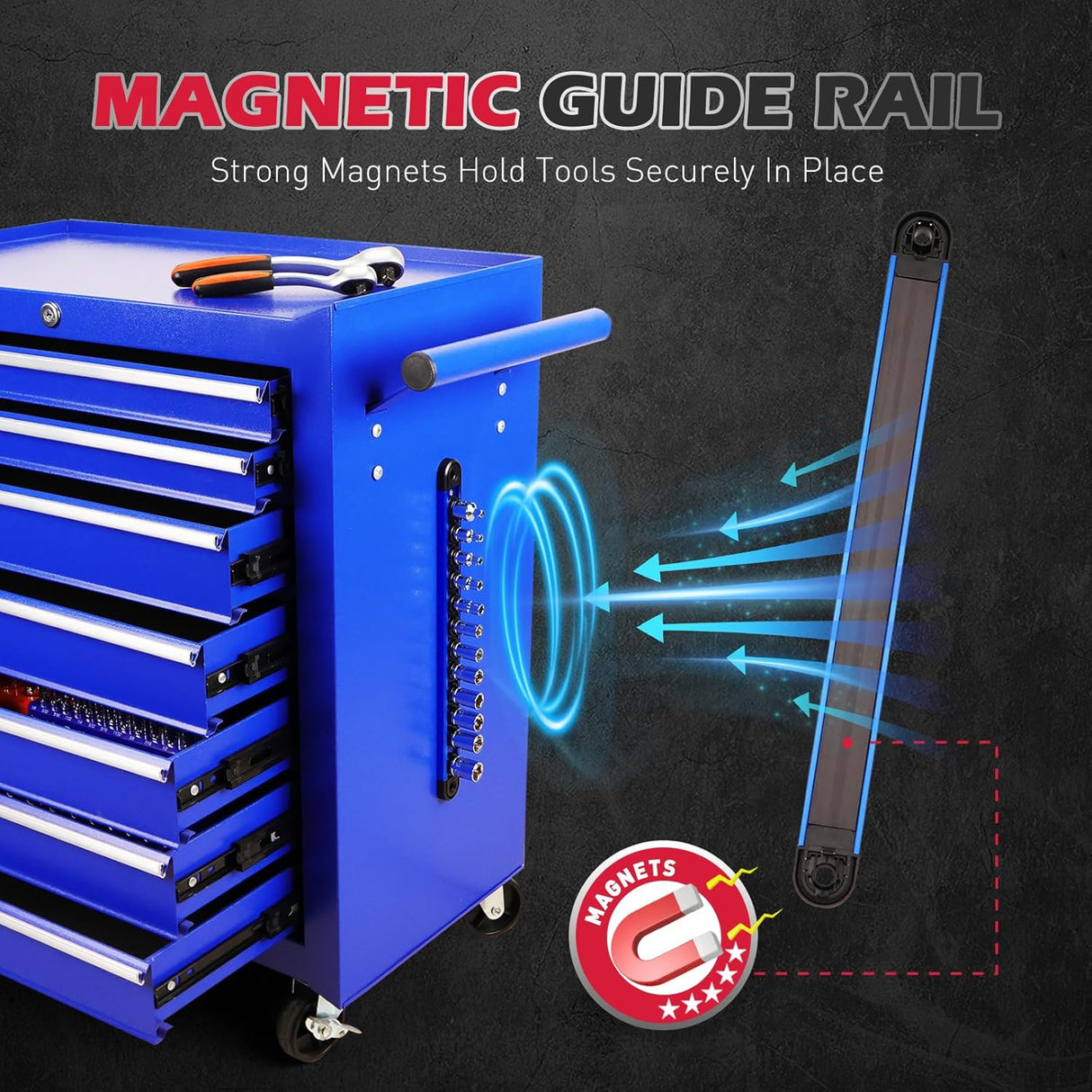 12-Piece 1/4" Metric Socket Set with Universal Joint, Extension Bars, Magnetic Guide Rail, and Tool Organization Rack