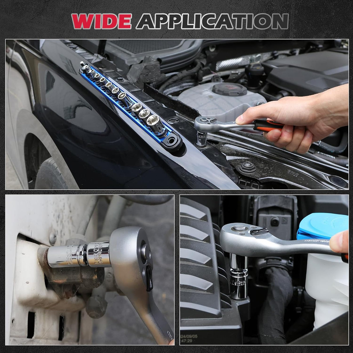 12-Piece 1/4" Metric Socket Set with Universal Joint, Extension Bars, Magnetic Guide Rail, and Tool Organization Rack