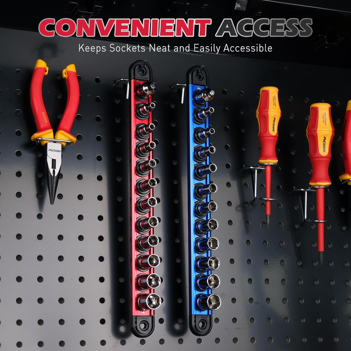 12-Piece 1/4" Metric Socket Set with Universal Joint, Extension Bars, Magnetic Guide Rail, and Tool Organization Rack