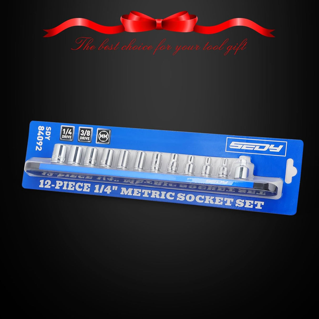 12-Piece 1/4" Metric Socket Set with Universal Joint, Extension Bars, Magnetic Guide Rail, and Tool Organization Rack