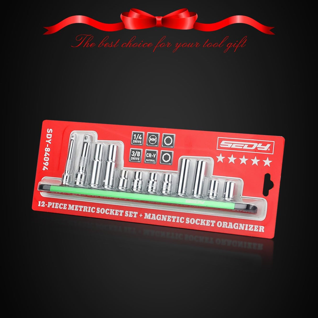 12-Piece 1/4" & 3/8" Drive 10mm Socket Set with Extension Bars, Magnetic Storage Rail, and Cr-V Material, Featuring 6 & 12 Point Designs