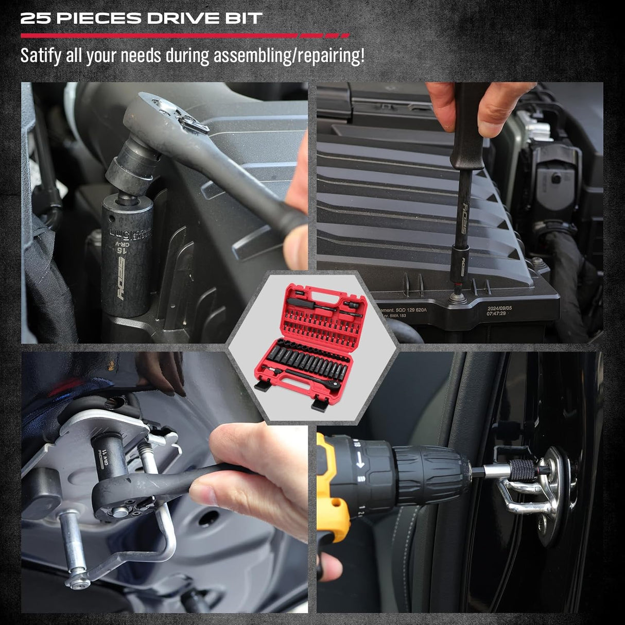 SEDY 64-piece 1/4 inch drive socket and bit wrench set with metric sockets, magnetic bit holder, ratchet handle and durable carry case