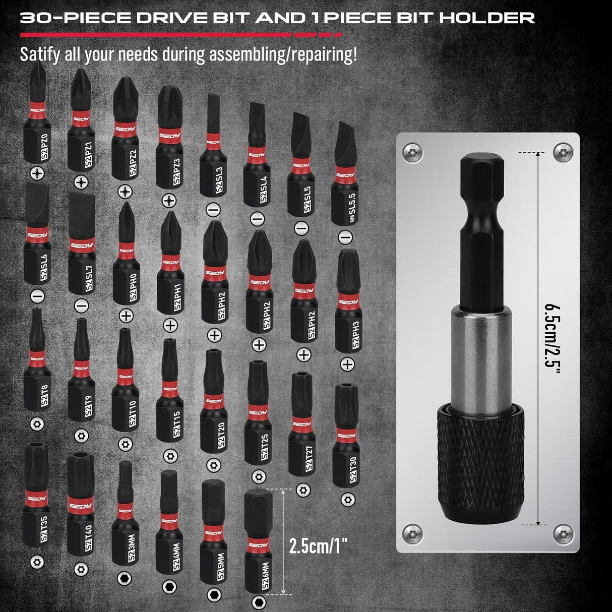 SEDY 64-piece 1/4 inch drive socket and bit wrench set with metric sockets, magnetic bit holder, ratchet handle and durable carry case