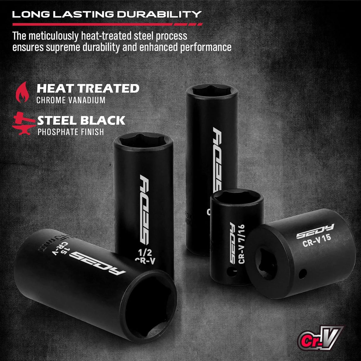 SEDY 105-piece impact socket set with 1/4" ratchet wrench, SAE and Metric sockets, extension bar, universal joint, screwdriver bits, durable carry case