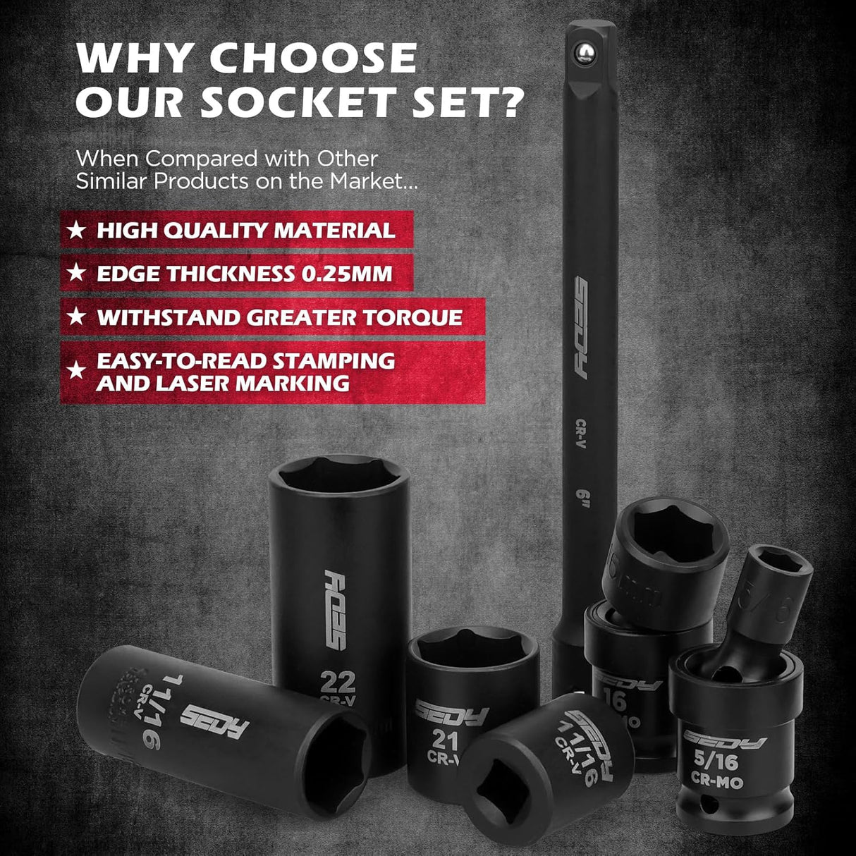 SEDY 71-piece 3/8 inch drive master impact socket set with SAE and Metric sockets, ratchet and storage case