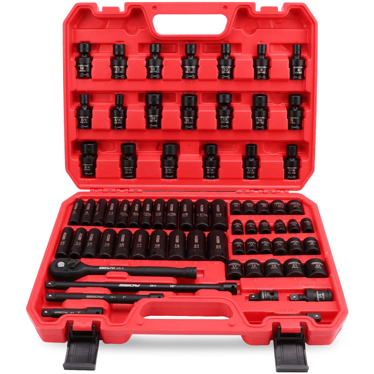 SEDY 71-piece 3/8 inch drive master impact socket set with SAE and Metric sockets, ratchet and storage case