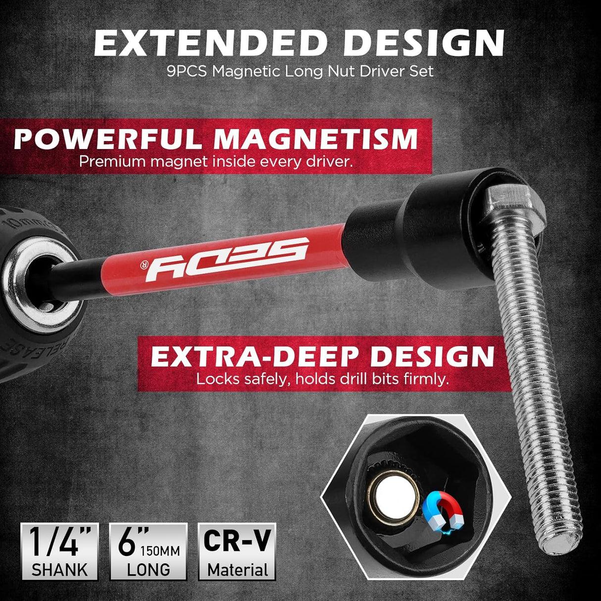 SEDY 63-Piece 1/4" Drive Socket & Nut Driver Set, Metric CR-V Impact Socket & Magnetic Bit Driver Kit with Ratchet Wrench and Organized Storage Case