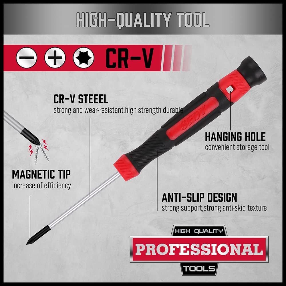 11PCS Precision Screwdriver Set with Magnetic Tips, CR-V Steel, Slotted, Phillips & Torx, Convenient Carrying Case for Electronics Repair