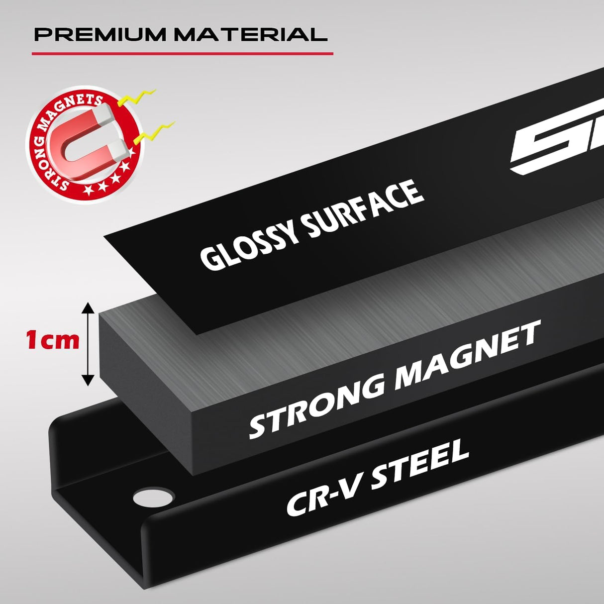 SEDY 7-piece 12-inch magnetic tool holder strip set for garage, kitchen, and workshop wall organization with strong magnets and mounting screws