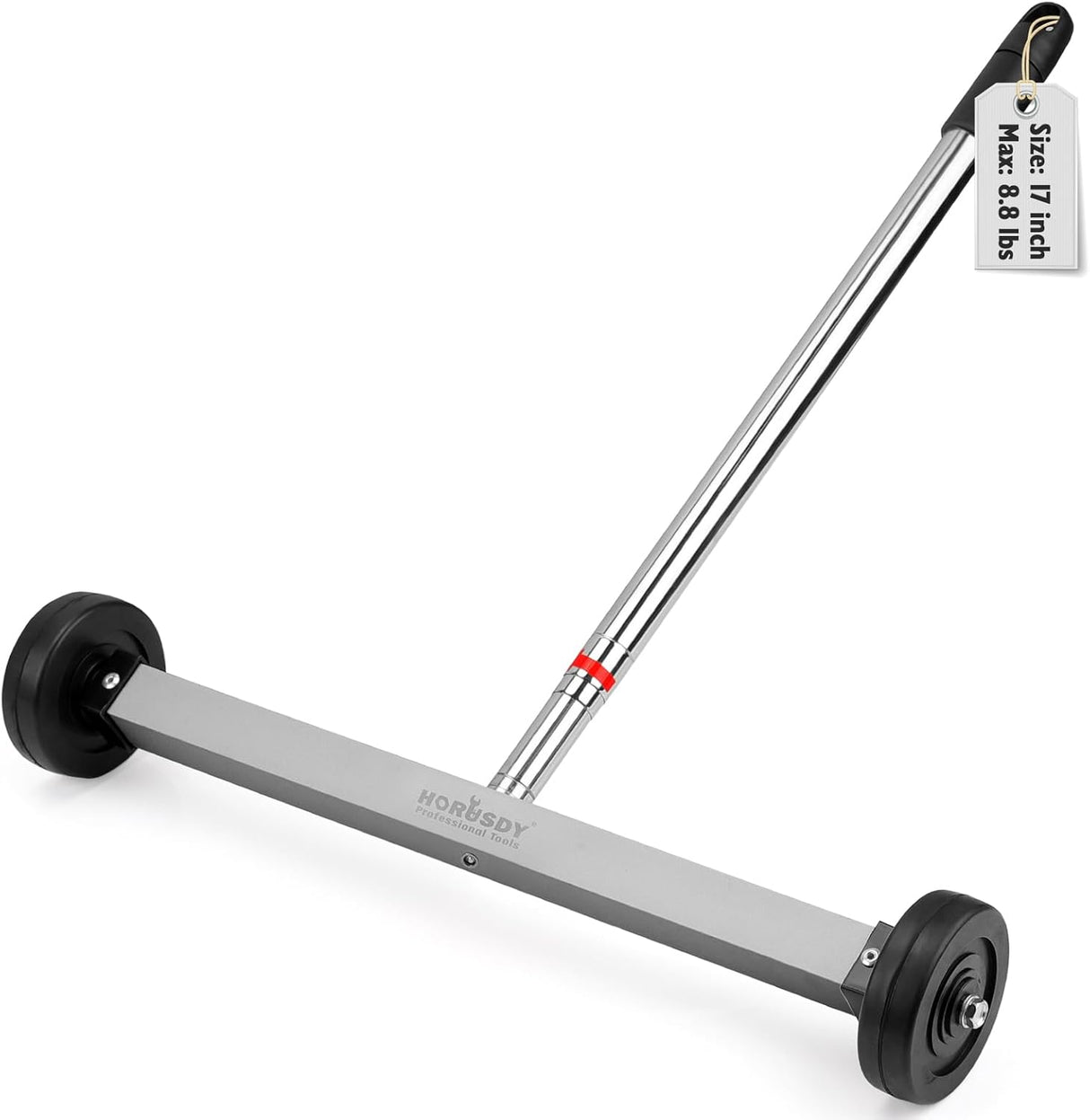 HORUSDY 17-inch magnetic sweeper with telescoping adjustable handle, wheels, and 8.8 lbs magnet pickup capacity