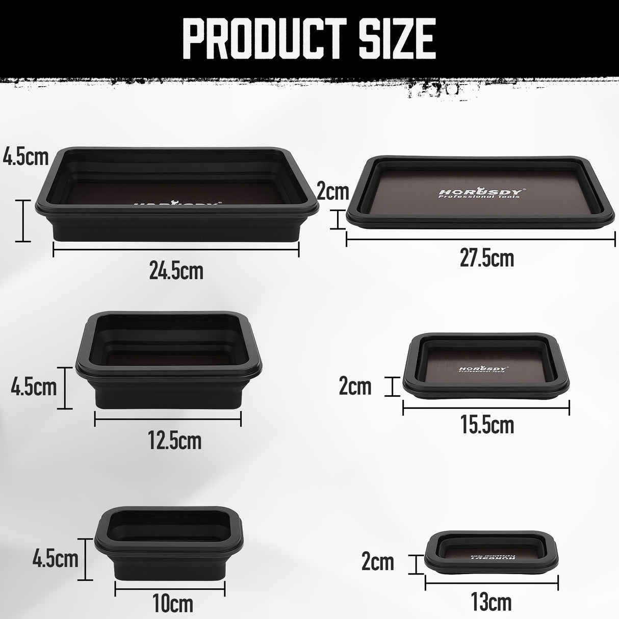 HORUSDY 3-Piece Collapsible Magnetic Parts Tray Set – Strong Magnetic Silicone Tool Trays in Small, Medium, and Large Sizes for Convenient Storage and Automotive, Garage, or Workshop Use