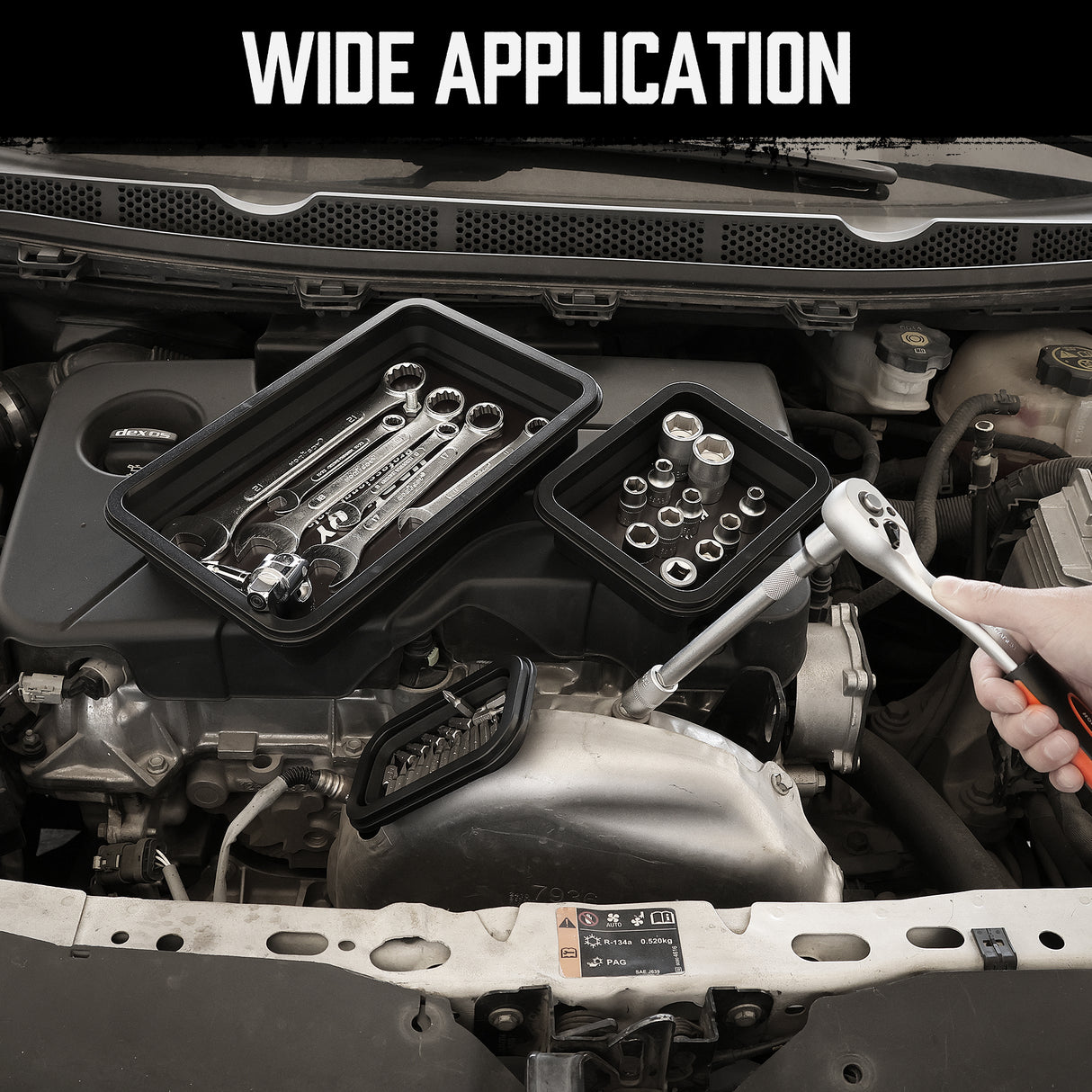 HORUSDY 3-Piece Collapsible Magnetic Parts Tray Set – Strong Magnetic Silicone Tool Trays in Small, Medium, and Large Sizes for Convenient Storage and Automotive, Garage, or Workshop Use