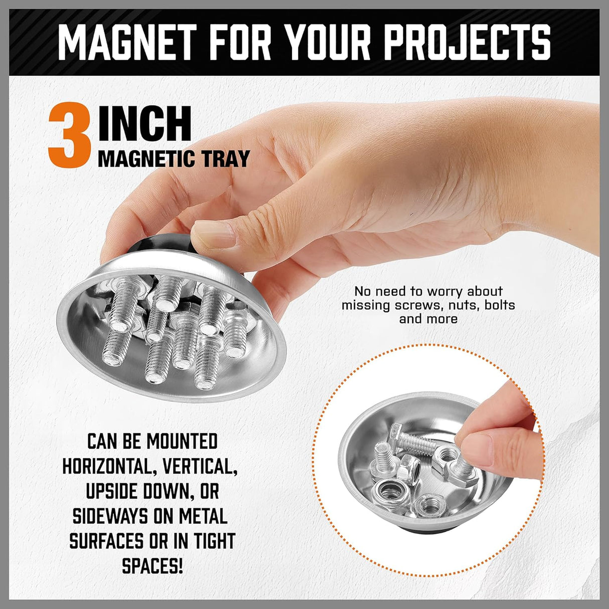 HORUSDY magnetic pickup tool set with telescoping rods, flexible magnetic sweeper, and stainless 3-inch magnetic tray