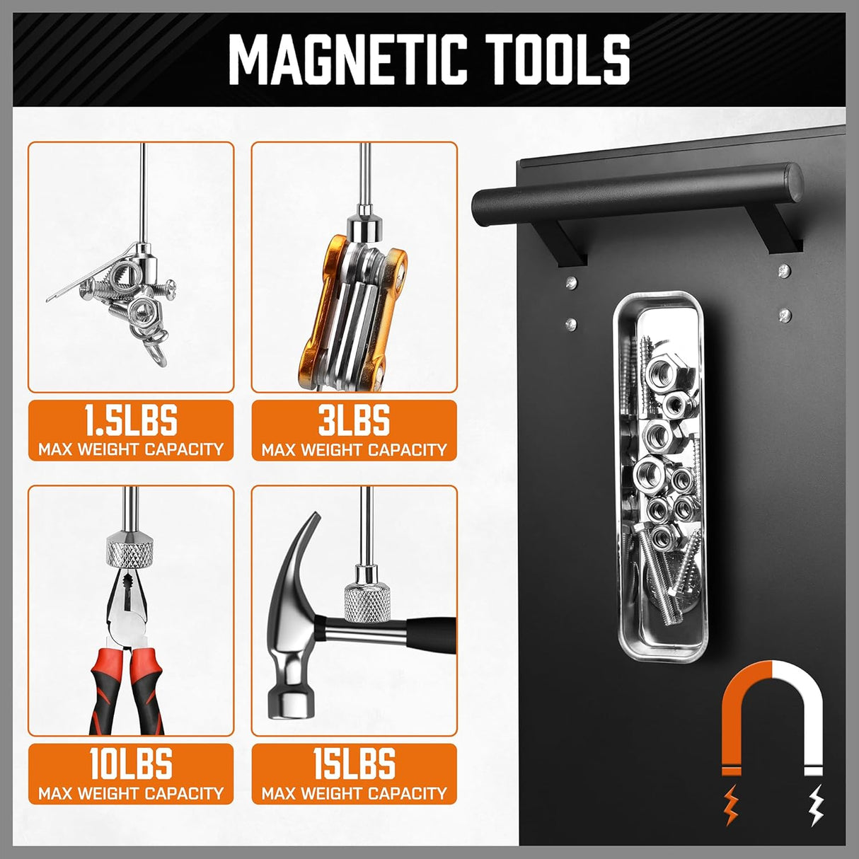 HORUSDY 5-Piece Magnetic Pick-Up Tool Set with Telescoping Handles and Magnetic Tray, 1.5–15LBS Capacity for Garage & Auto Repair