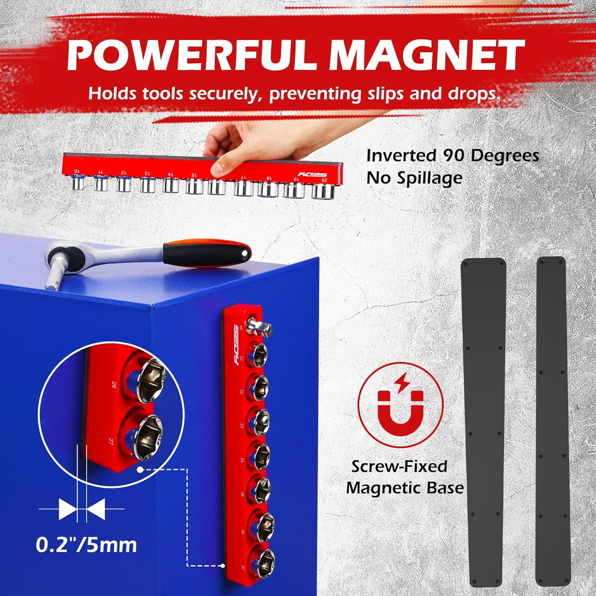 SEDY 2-piece magnetic socket organizer tray set for 1/2-inch drive metric sockets, with modular design, durable ABS body, and strong magnets