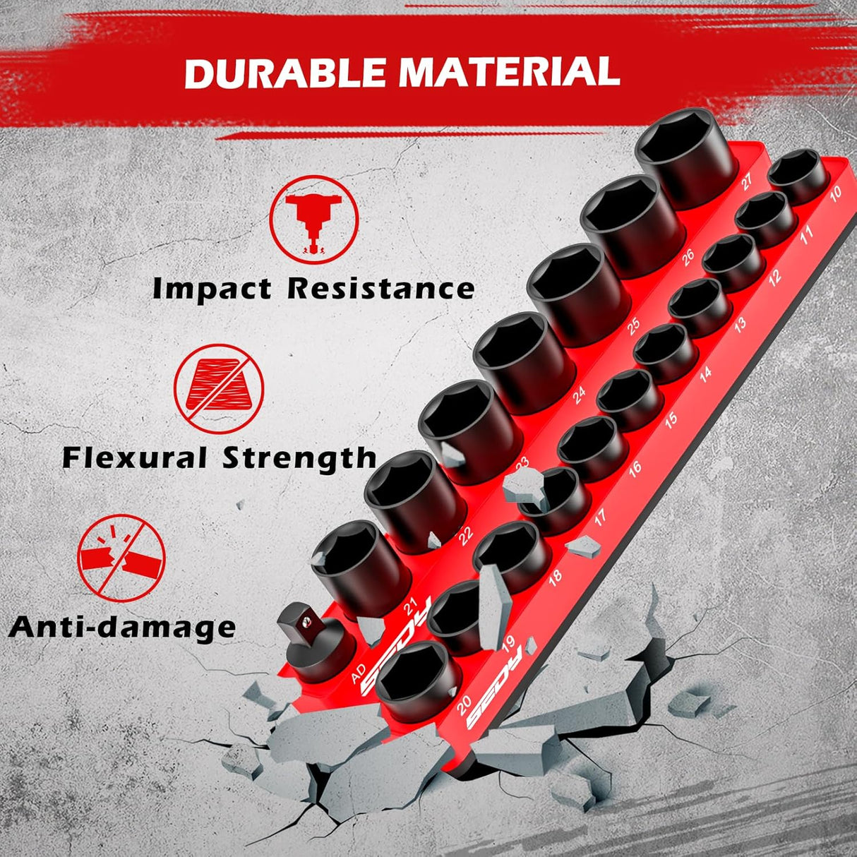 SEDY 2-piece magnetic socket organizer tray set for 1/2-inch drive metric sockets, with modular design, durable ABS body, and strong magnets