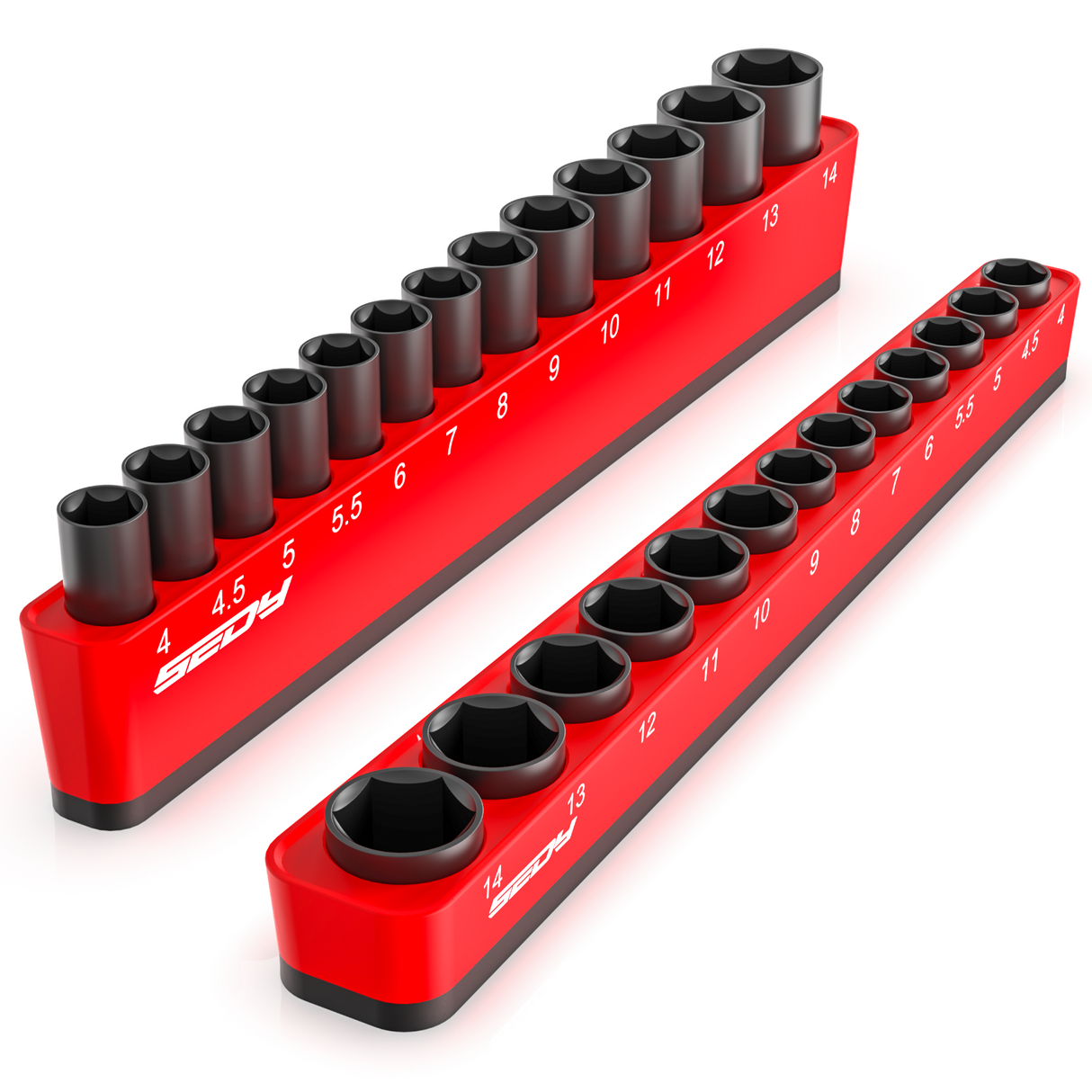 SEDY magnetic socket organizer set for 3/8 inch drive metric sockets, blue detachable aluminum trays with strong magnetic base and modular design