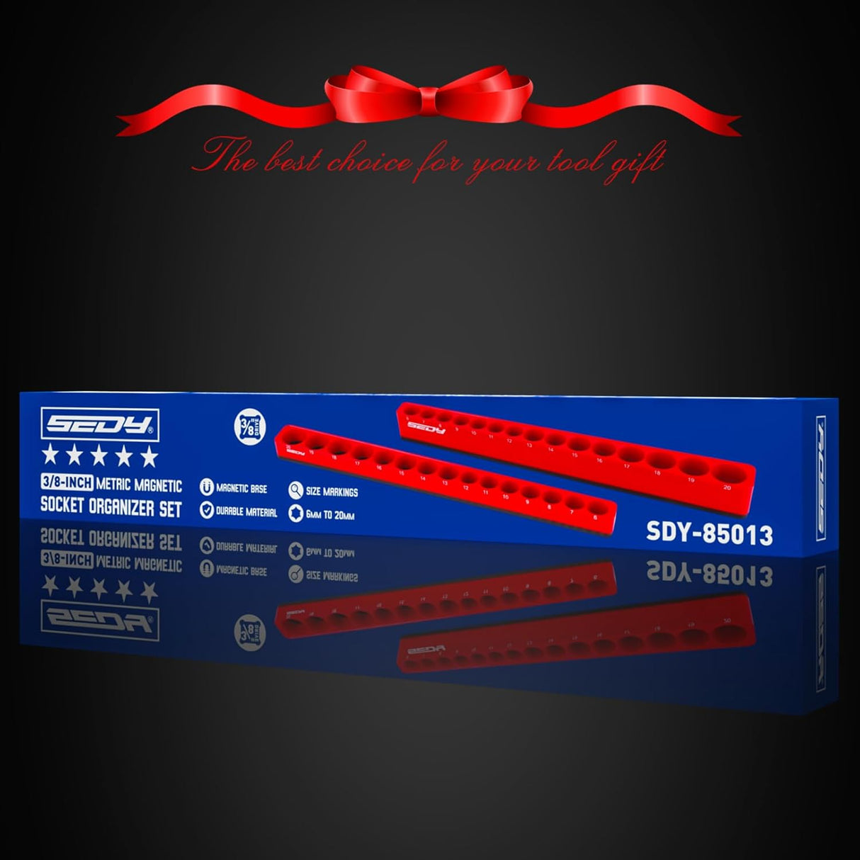 SEDY magnetic socket organizer set for 3/8 inch drive metric sockets, blue detachable aluminum trays with strong magnetic base and modular design