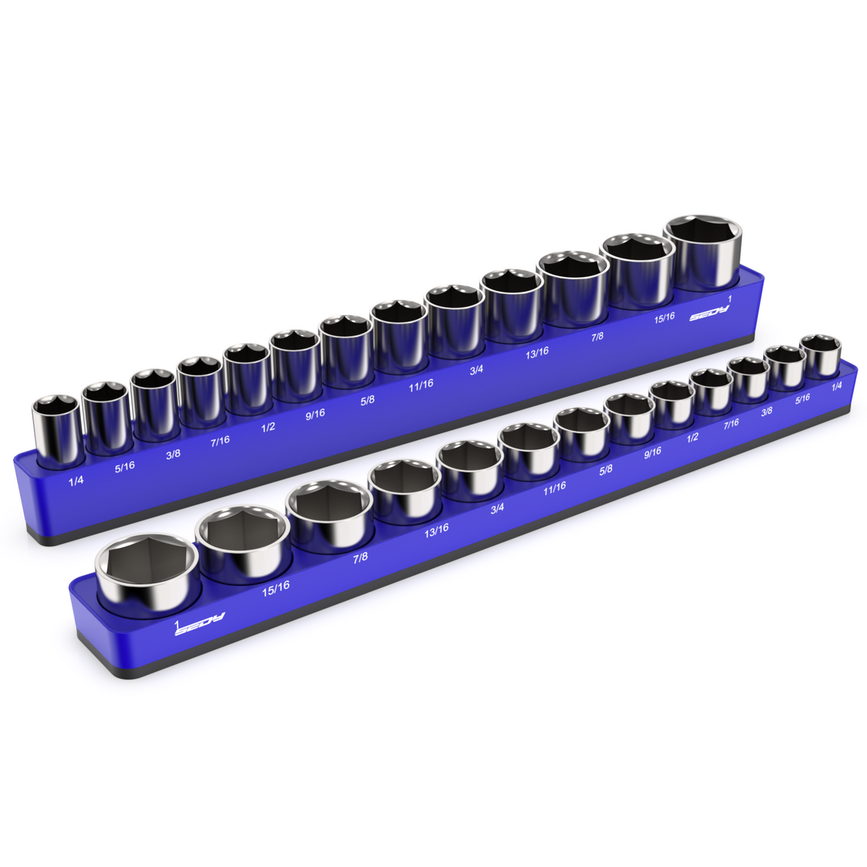 SEDY blue magnetic socket organizer for 3/8 inch drive SAE sockets, detachable aluminum trays with 5mm magnetic base for workshop and toolbox use