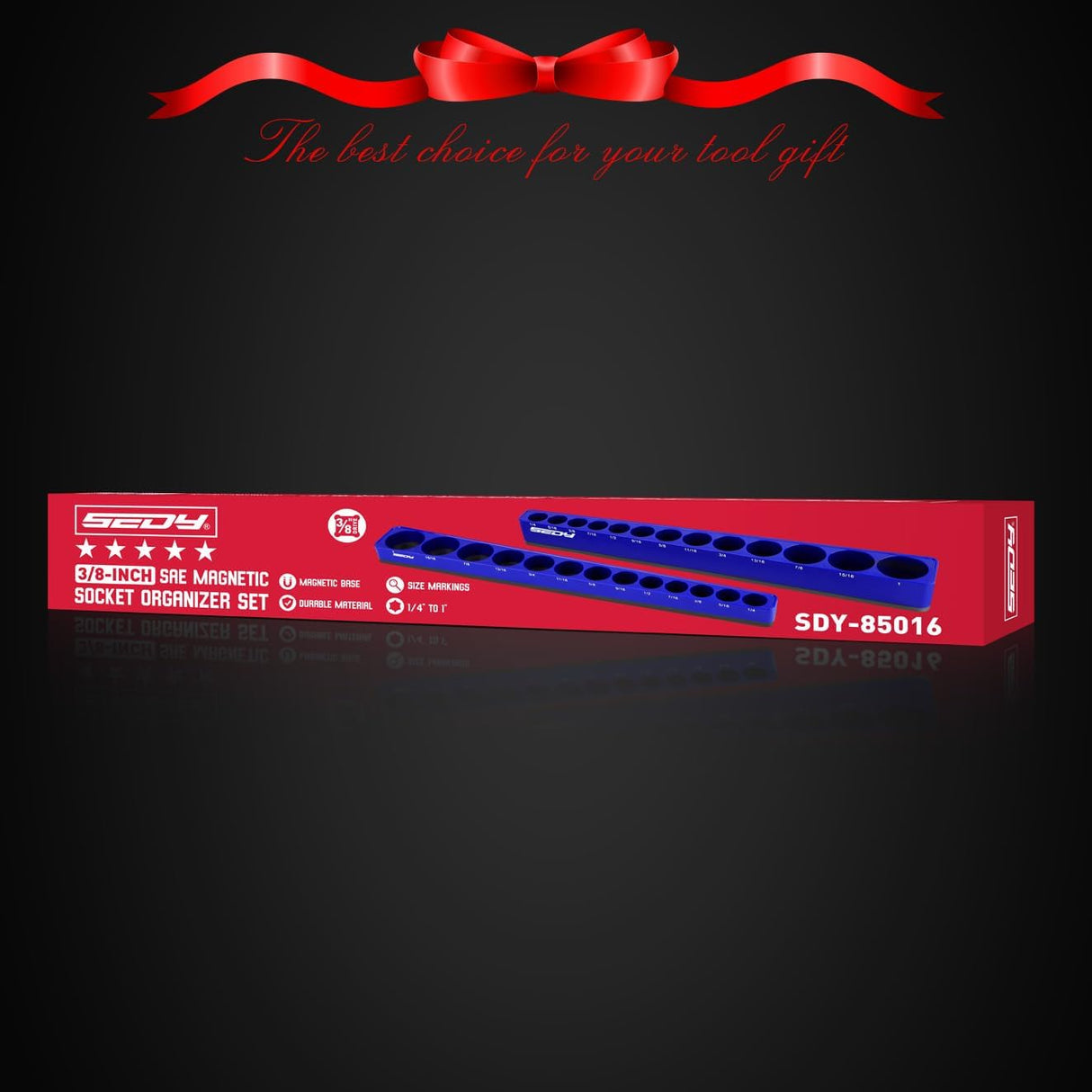 SEDY blue magnetic socket organizer for 3/8 inch drive SAE sockets, detachable aluminum trays with 5mm magnetic base for workshop and toolbox use