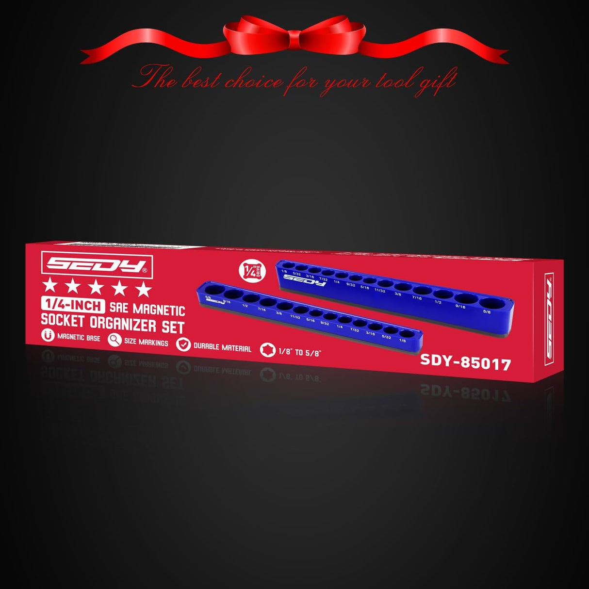 SEDY blue magnetic socket organizer tray for 1/4 inch drive SAE sockets from 1/8 to 5/8 inch, ideal for garage tool storage