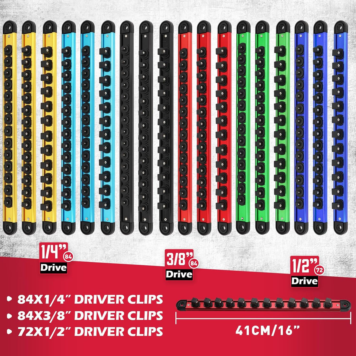 18-Piece Magnetic Socket Organizer Set, Heavy Duty Aluminum Racks for 1/2", 3/8", 1/4" Sockets