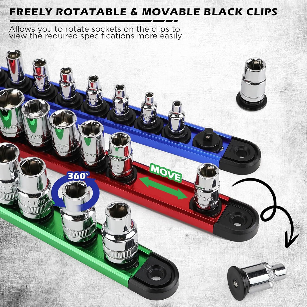 18-Piece Magnetic Socket Organizer Set, Heavy Duty Aluminum Racks for 1/2", 3/8", 1/4" Sockets