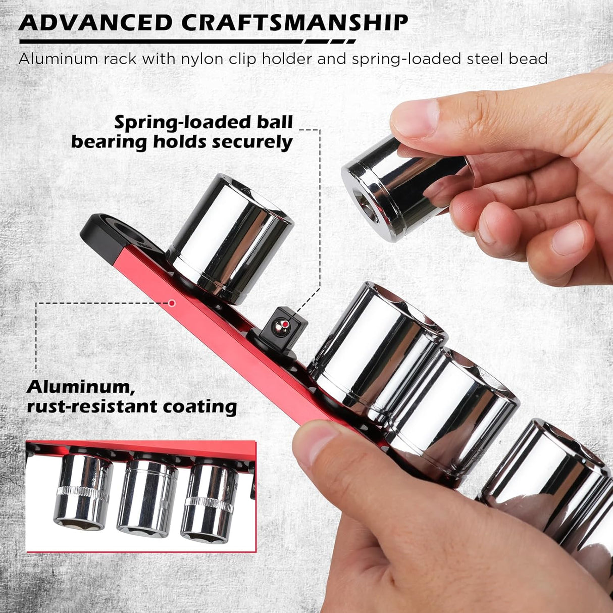 18-Piece Magnetic Socket Organizer Set, Heavy Duty Aluminum Racks for 1/2", 3/8", 1/4" Sockets