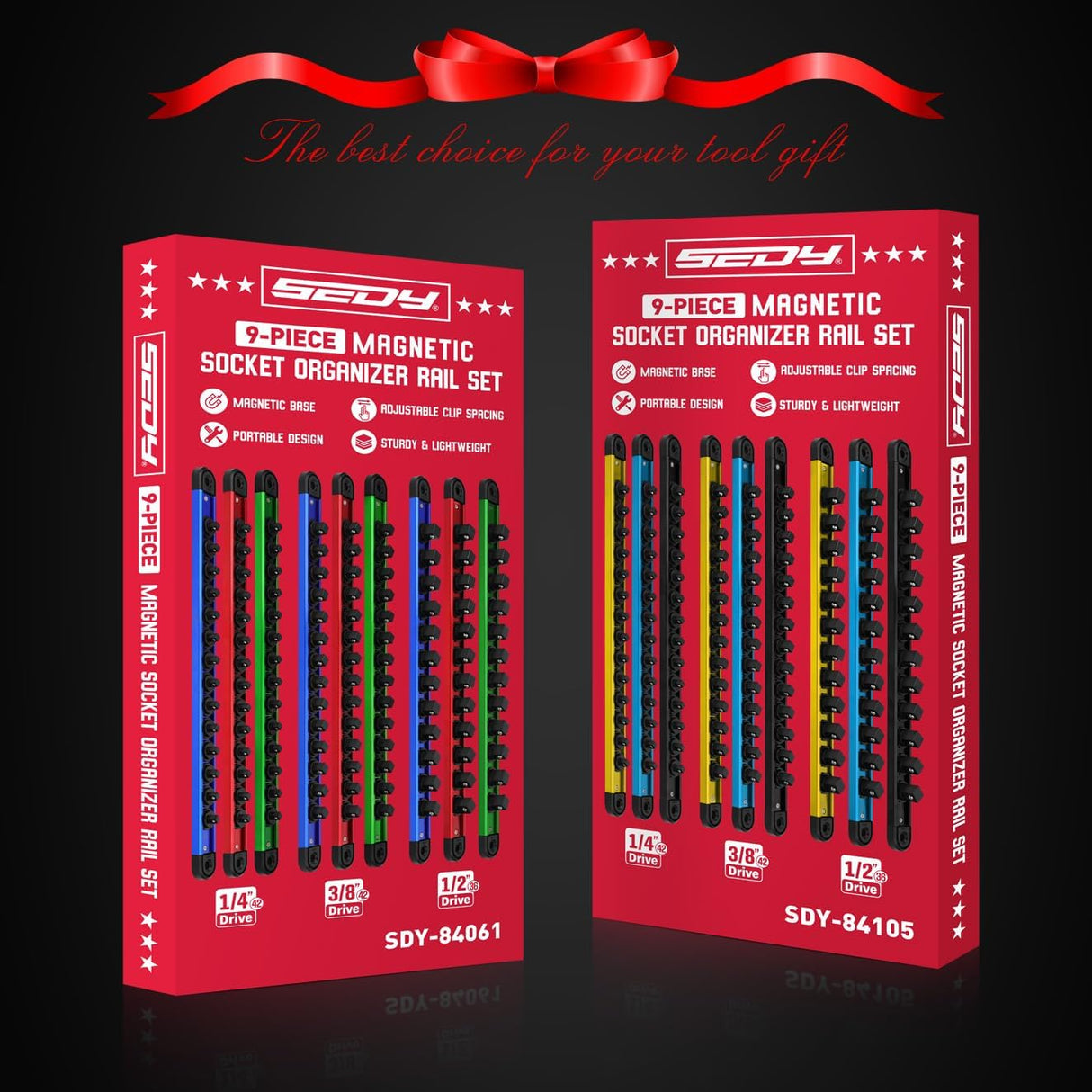 18-Piece Magnetic Socket Organizer Set, Heavy Duty Aluminum Racks for 1/2", 3/8", 1/4" Sockets