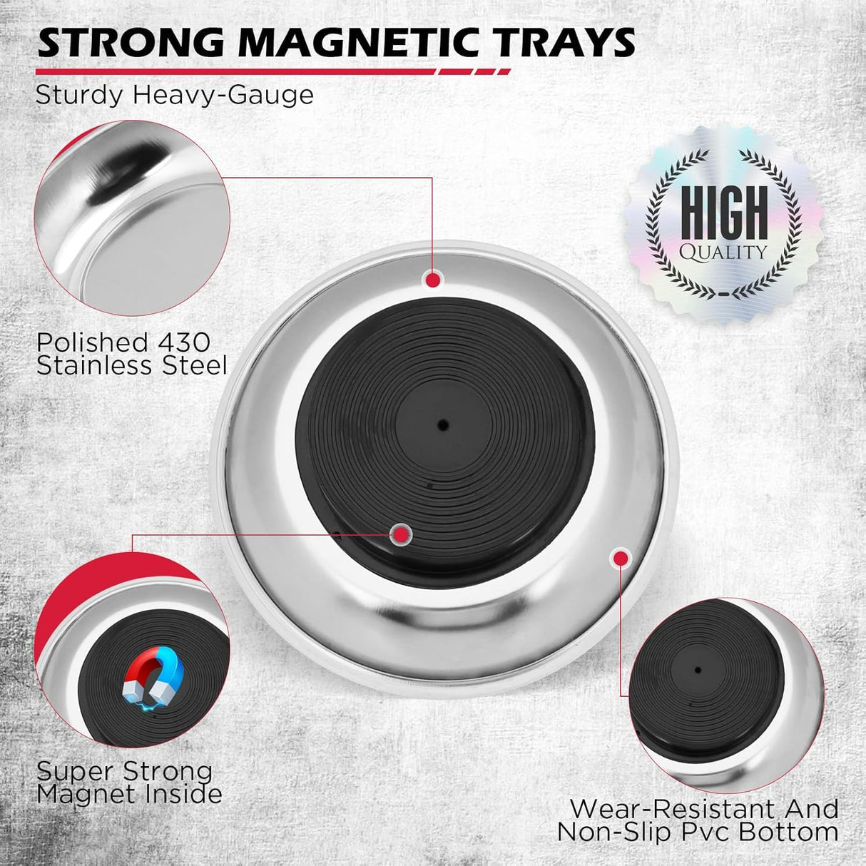3-pack telescoping magnetic pickup tools extending to 41 inches with 50 lb pull force and magnetic parts tray for collecting nails, screws, and metal debris in garages and workshops.