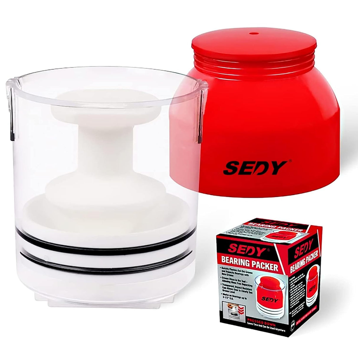 SEDY 4.5 Inch Bearing Grease Packer, Transparent Cup, Easy Grease Repacking Tool for Bearings Up to 3-1/2" O.D.