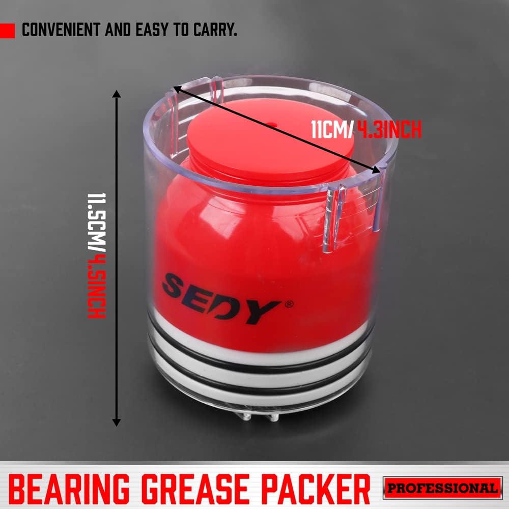 SEDY 4.5 Inch Bearing Grease Packer, Transparent Cup, Easy Grease Repacking Tool for Bearings Up to 3-1/2" O.D.