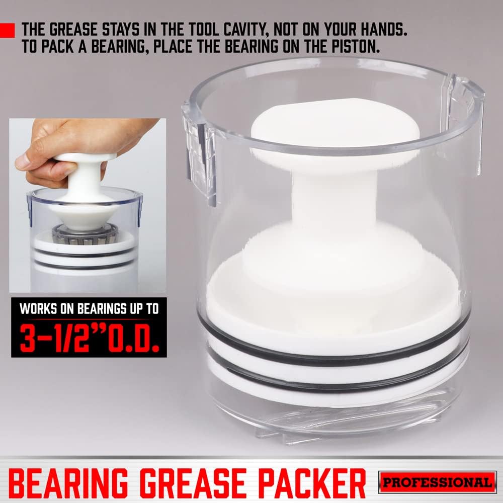 SEDY 4.5 Inch Bearing Grease Packer, Transparent Cup, Easy Grease Repacking Tool for Bearings Up to 3-1/2" O.D.
