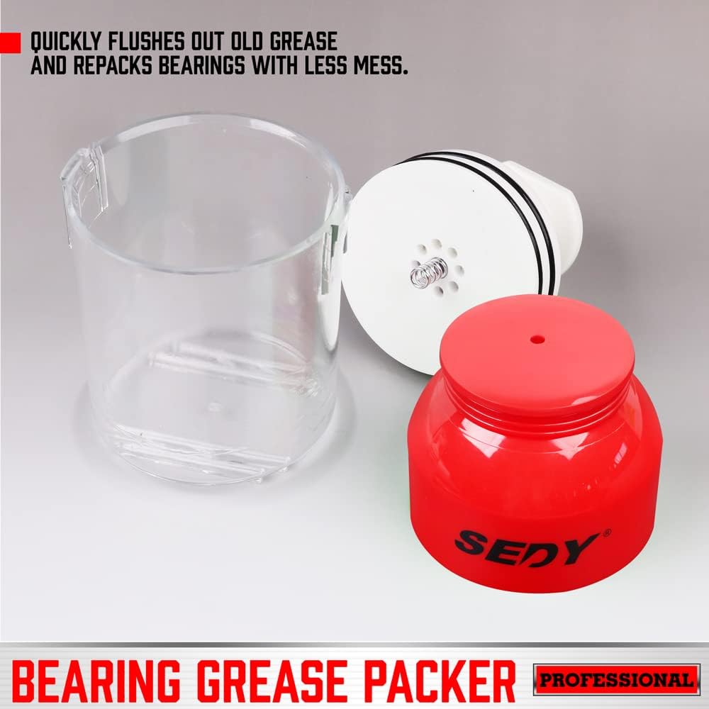 SEDY 4.5 Inch Bearing Grease Packer, Transparent Cup, Easy Grease Repacking Tool for Bearings Up to 3-1/2" O.D.