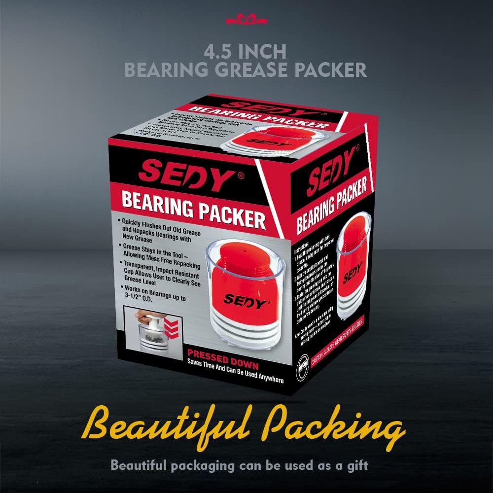 SEDY 4.5 Inch Bearing Grease Packer, Transparent Cup, Easy Grease Repacking Tool for Bearings Up to 3-1/2" O.D.