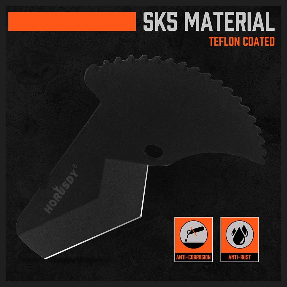 HORUSDY heavy-duty 64mm PVC pipe cutter with Teflon-coated SK5 blade and deburring tool for plumbing, PE, PPR, and rubber tubing