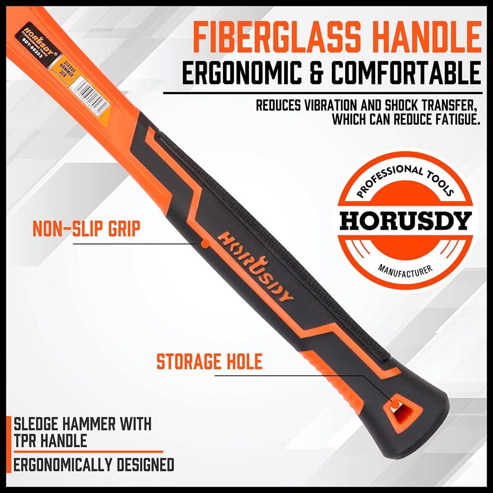 HORUSDY 16oz Rubber Mallet Hammer with Fiberglass Handle, Non-Slip Grip, Shock Absorption, for Flooring, Woodwork & DIY Projects