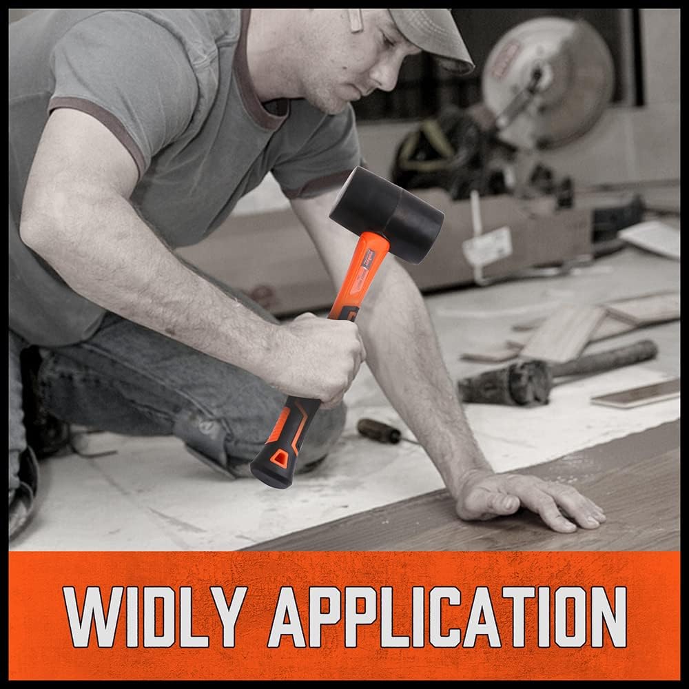 HORUSDY 16oz rubber mallet with fiberglass handle and non-slip grip, ideal for flooring, woodworking, and DIY applications