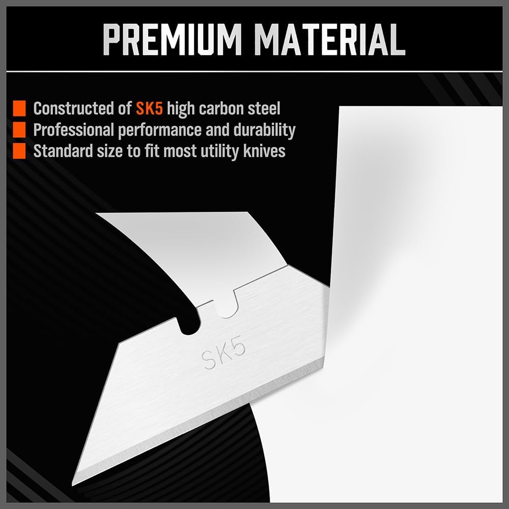 HORUSDY 100-Pack SK5 Utility Knife Blades with Dispenser, Razor Sharp Replacement Blades for Box Cutters, Standard Size 0.5mm