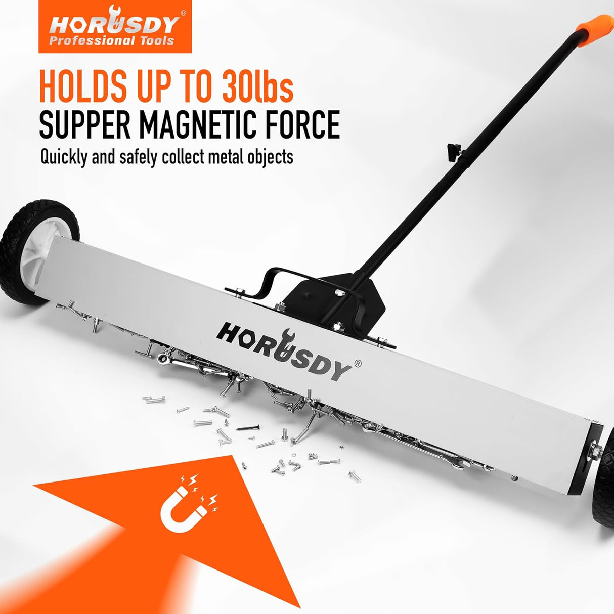 HORUSDY 36-inch magnetic sweeper and pickup tool with adjustable handle, ideal for removing metal debris like nails and screws from floors and lawns