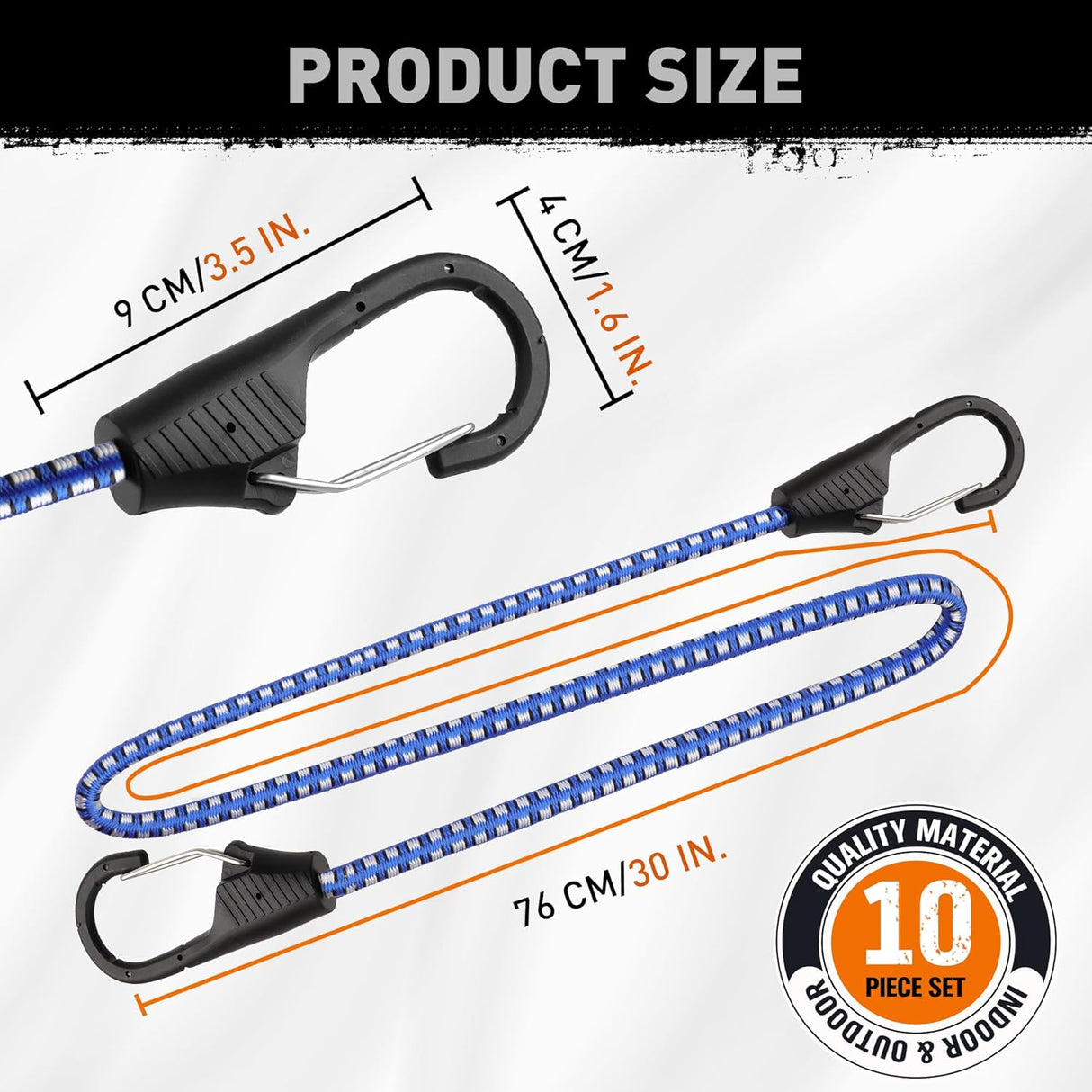 HORUSDY 10-Pack 30-Inch Bungee Cords with Carabiner Hooks, Heavy Duty 9mm Wide Rubber Straps for Outdoor Use