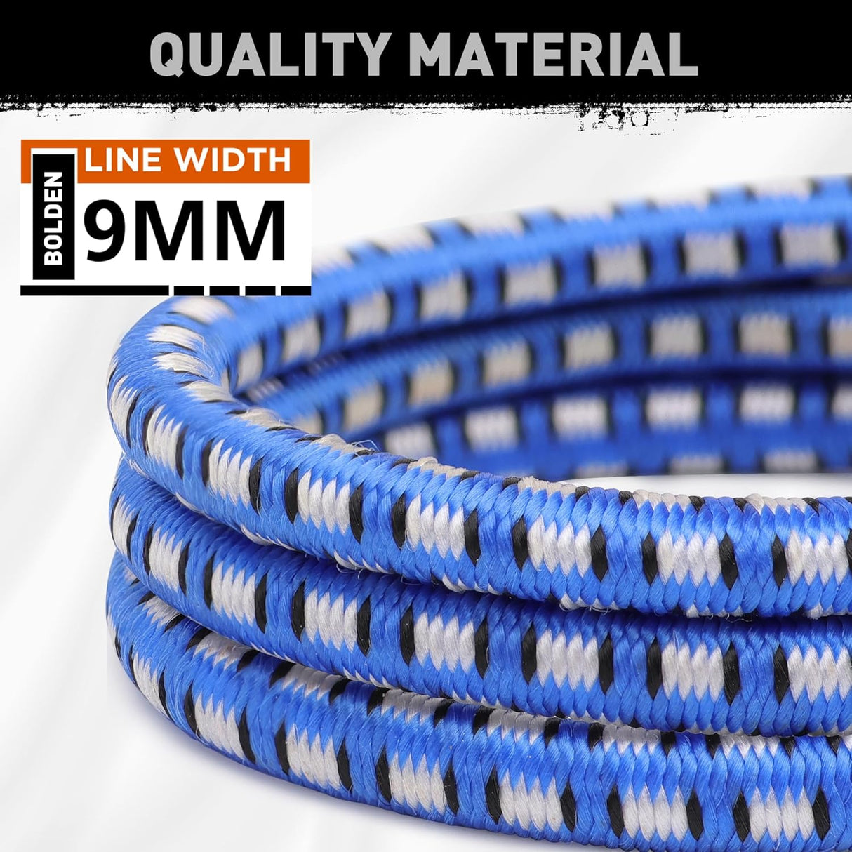 Heavy-duty 30-inch blue bungee cords with carabiner hooks for secure outdoor and indoor tie-down